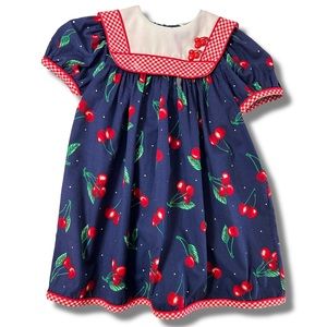 Vintage Rare Editions Cherry Dress with Gingham Trim - Size 6
